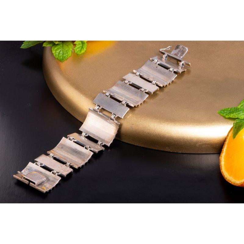 Vintage Niello Silver Panel Space Era Bracelet, Unisex Brutalist Silver Bracelet 4