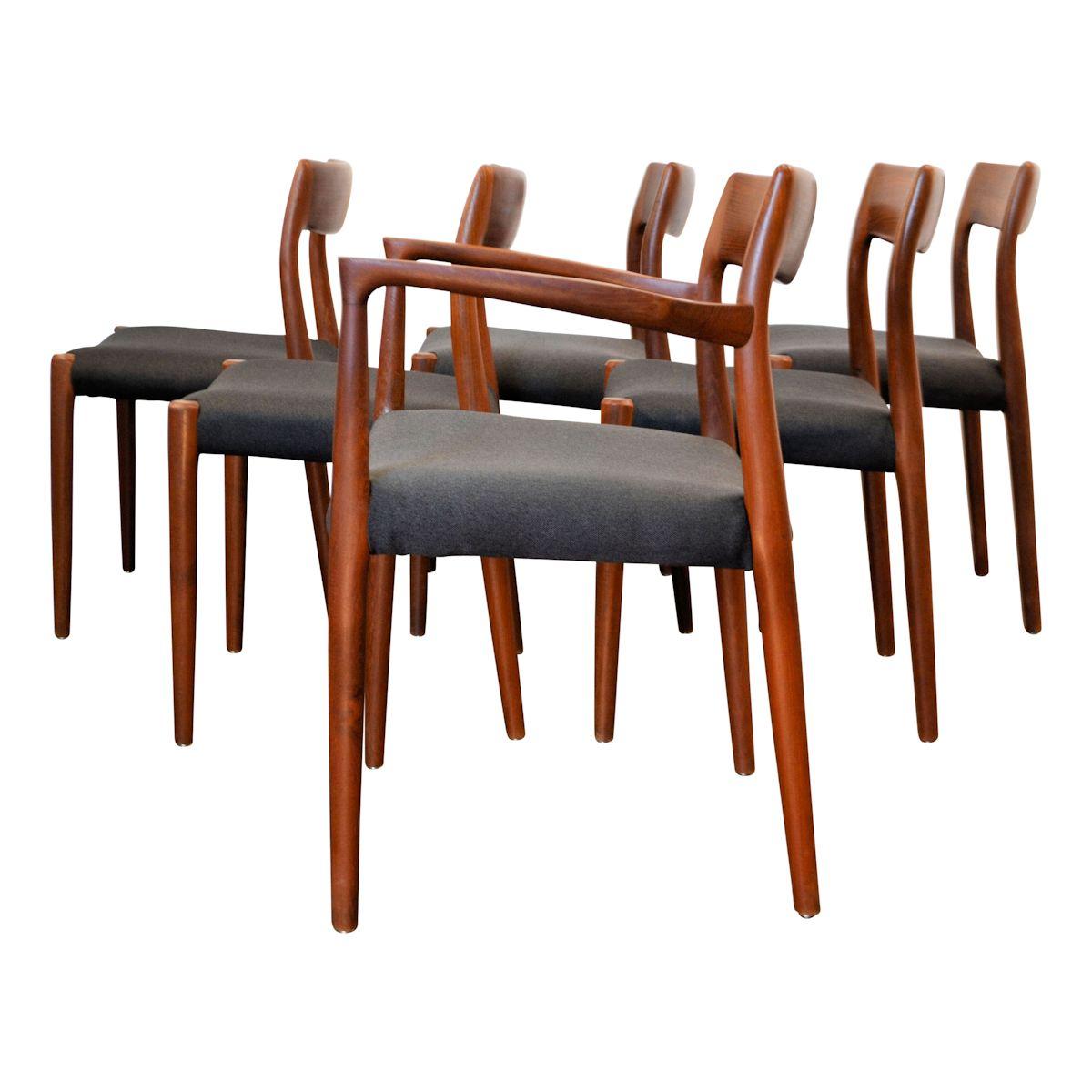 Vintage Niels O. Møller Teak Dining Chairs, Model 77 and Model 57, Set of 6 In Good Condition In Panningen, NL