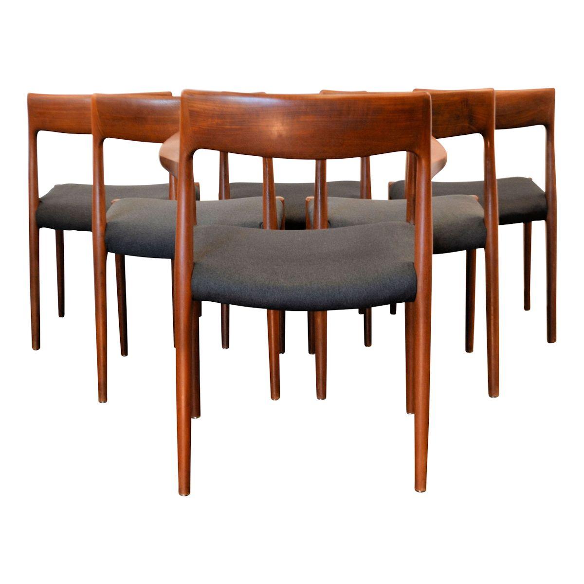 Mid-20th Century Vintage Niels O. Møller Teak Dining Chairs, Model 77 and Model 57, Set of 6