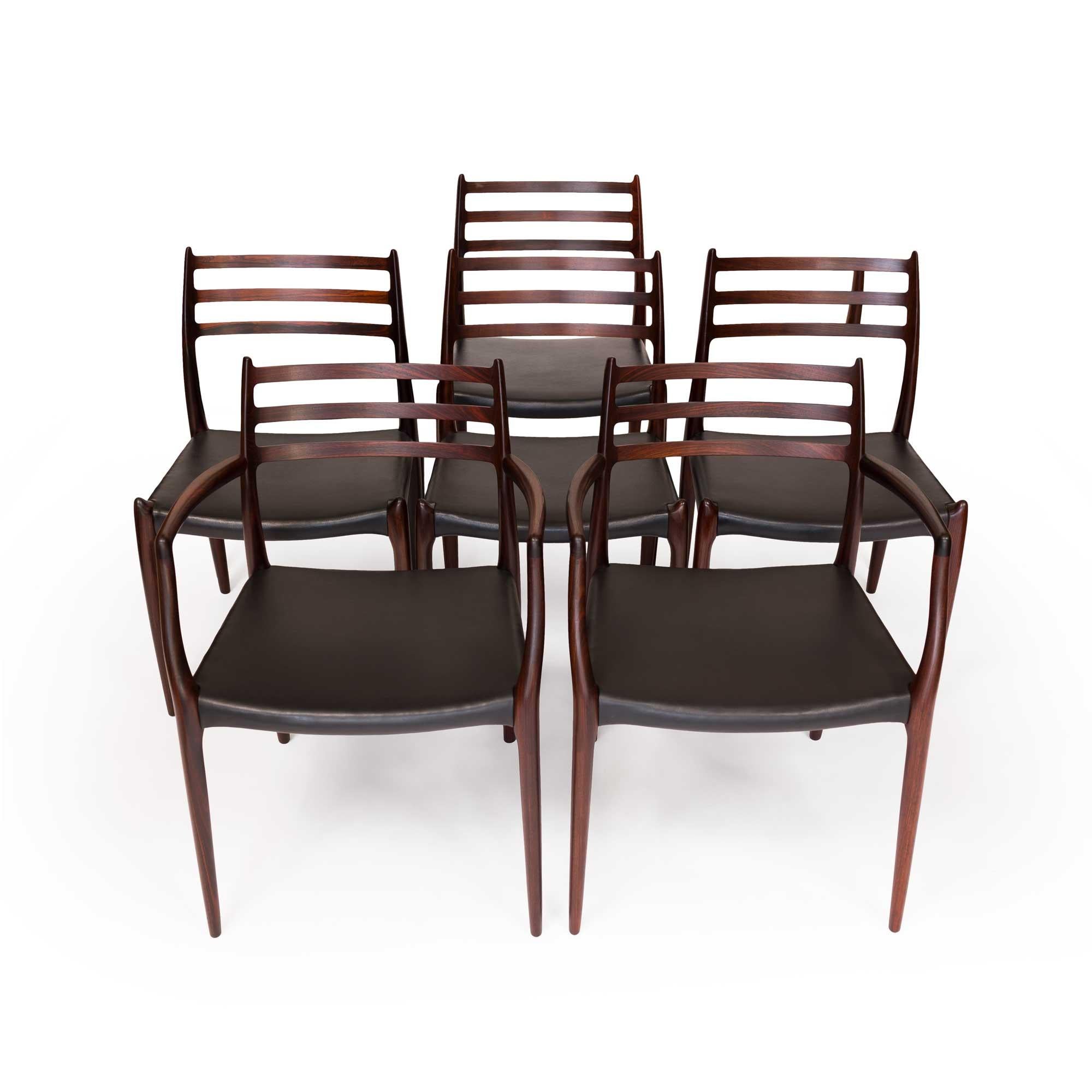 Mid-Century Modern Vintage Niels Otto Møller 78 & 62 Dining Chairs in Solid Rosewood (Set of 6) For Sale