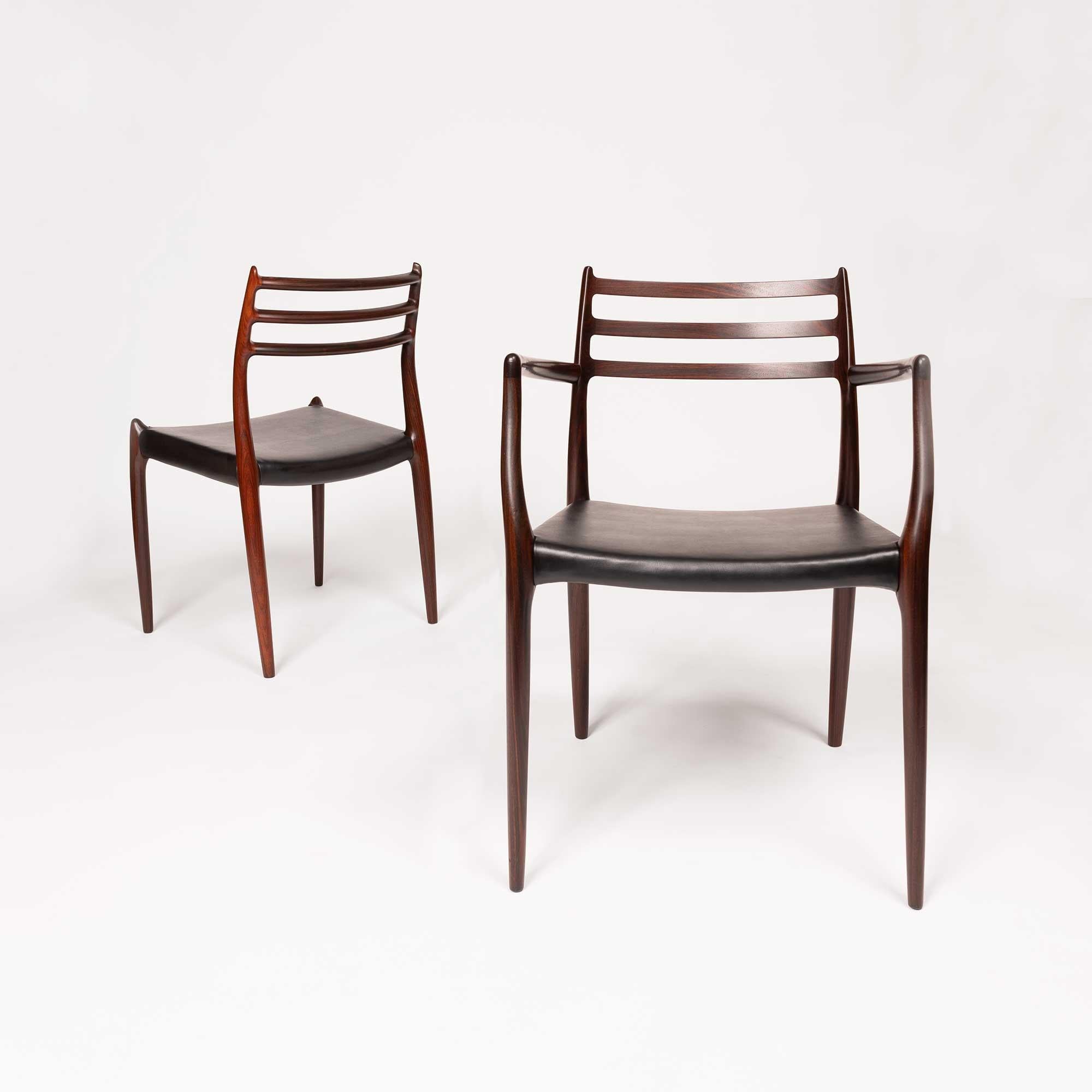 Danish Vintage Niels Otto Møller 78 & 62 Dining Chairs in Solid Rosewood (Set of 6) For Sale