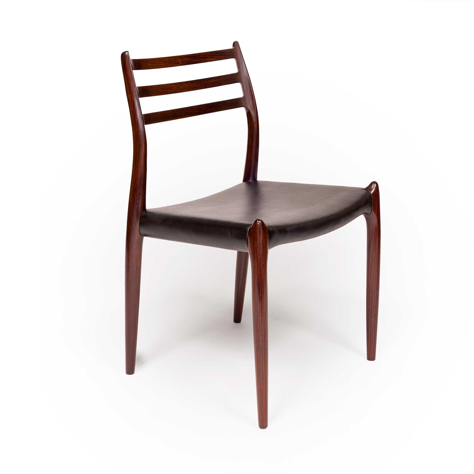 Vintage Niels Otto Møller 78 & 62 Dining Chairs in Solid Rosewood Set of 8  In Excellent Condition For Sale In Emeryville, CA
