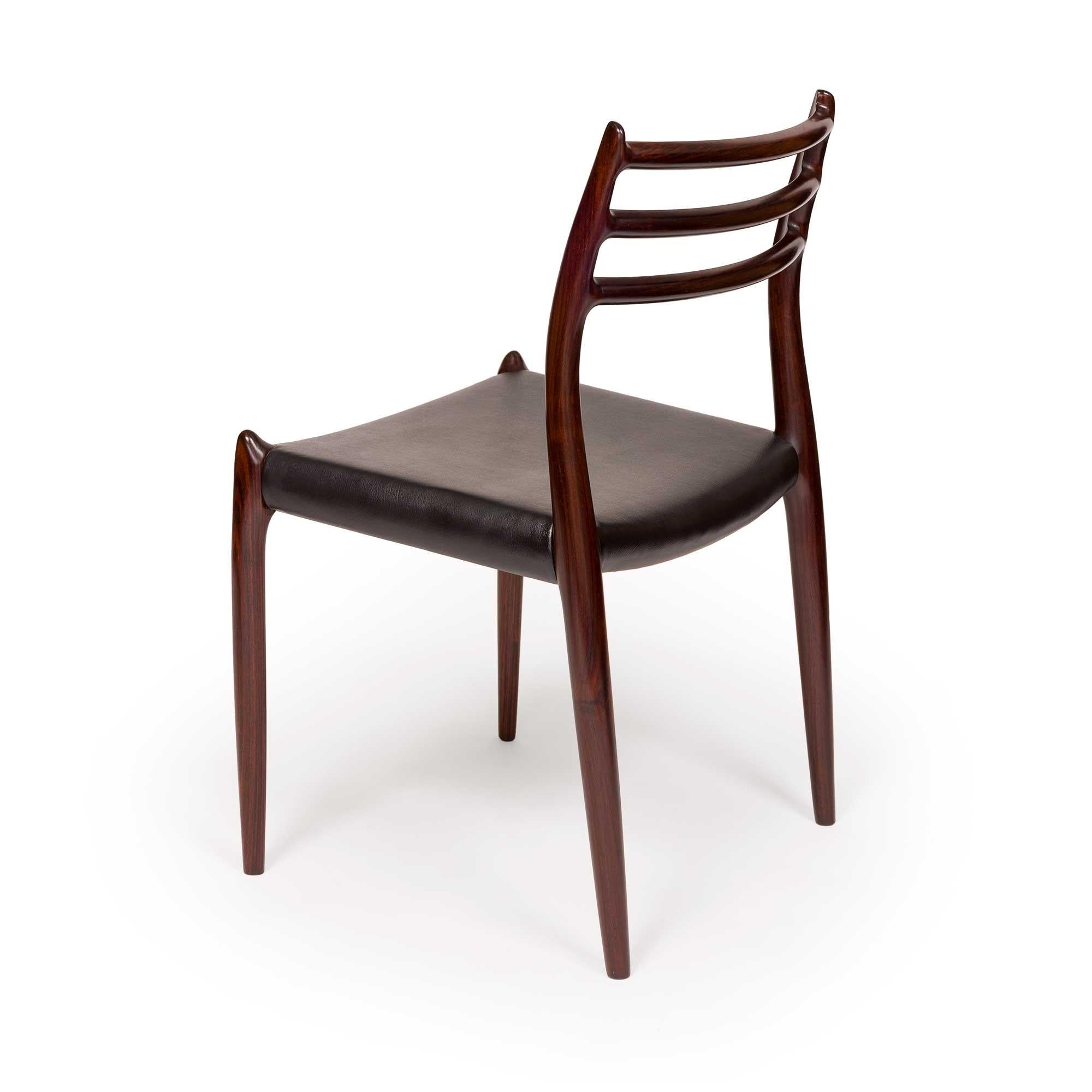20th Century Vintage Niels Otto Møller 78 & 62 Dining Chairs in Solid Rosewood Set of 8  For Sale