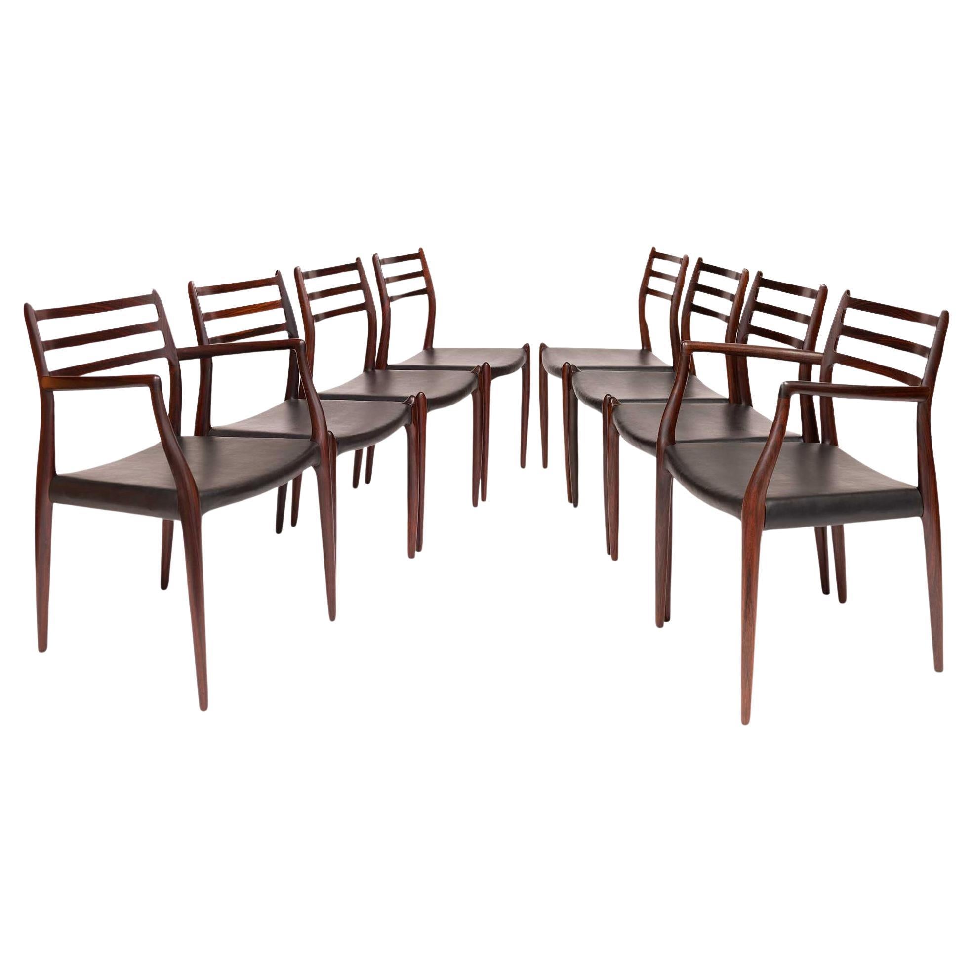 Vintage Niels Otto Møller 78 & 62 Dining Chairs in Solid Rosewood Set of 8 
