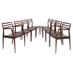 Vintage Niels Otto Møller 78 & 62 Dining Chairs in Solid Rosewood Set of 8 