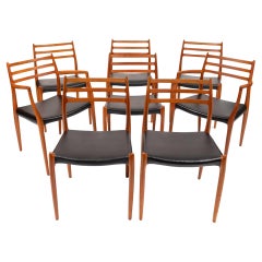 Vintage Niels Otto Møller 78 y 62 Sillas de comedor de teca maciza Juego de 8