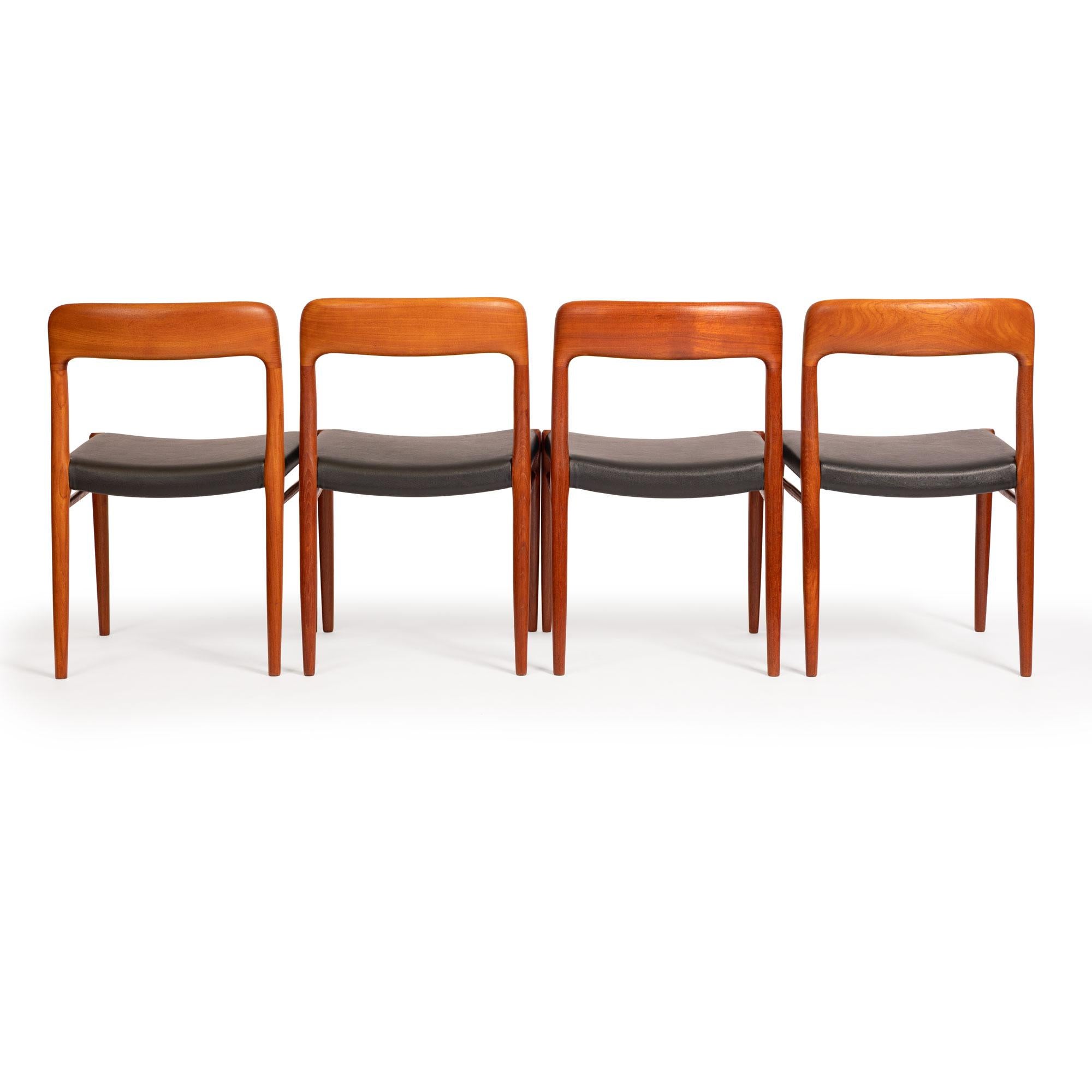 20th Century Vintage Niels Otto Møller Model 75 Dining Chairs in Solid Teak (Set of 4) For Sale
