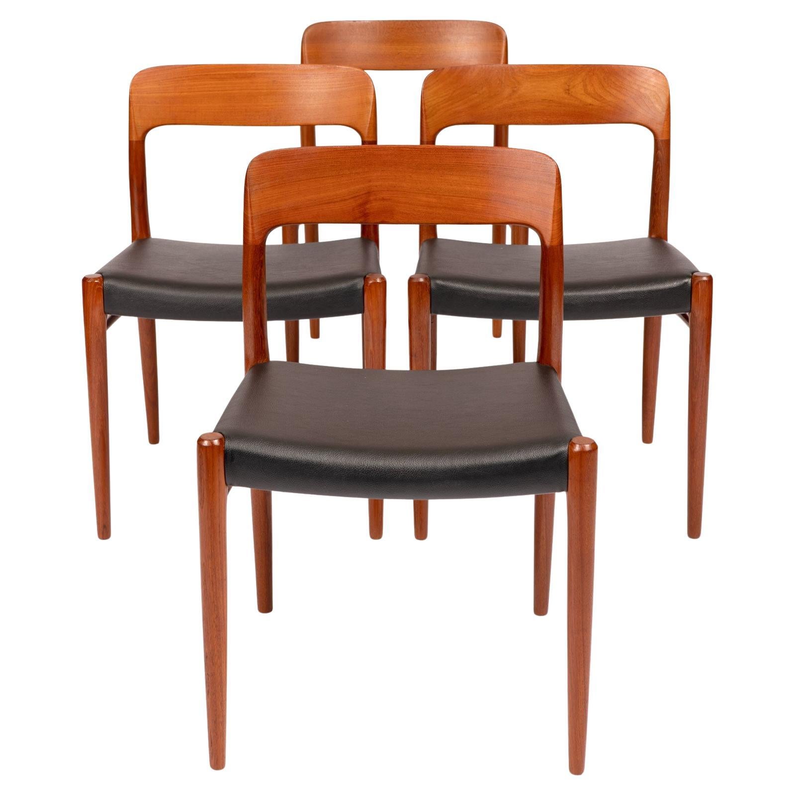 Vintage Niels Otto Møller Model 75 Dining Chairs in Solid Teak (Set of 4) For Sale