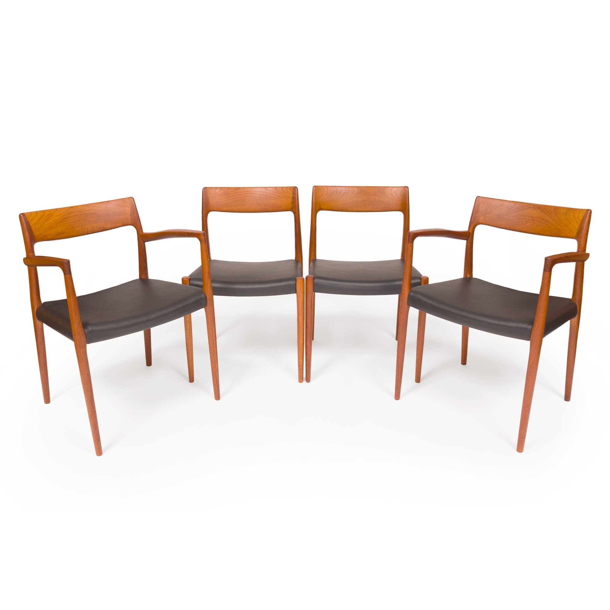 Vintage Niels Otto Møller Model 77 & 57 Dining Chairs in Solid Teak 8
