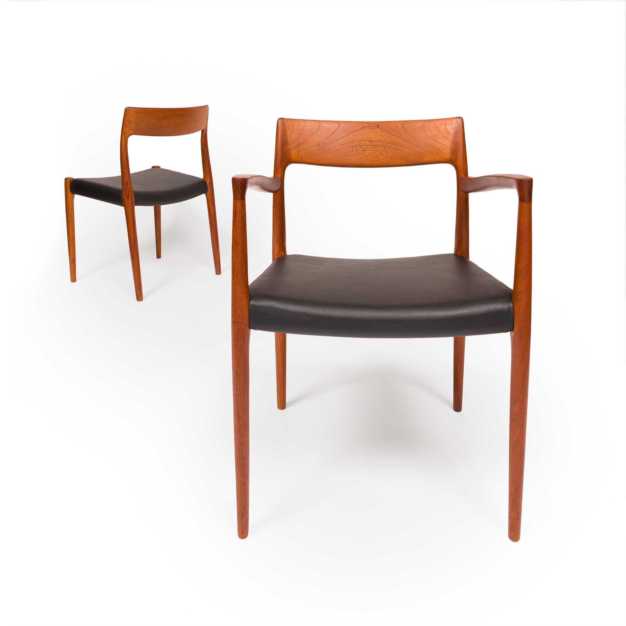 Mid-Century Modern Vintage Niels Otto Møller Model 77 & 57 Dining Chairs in Solid Teak