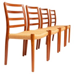 Vintage Niels Otto Møller Model 85 Teak Dining Chairs in Danish Papercord