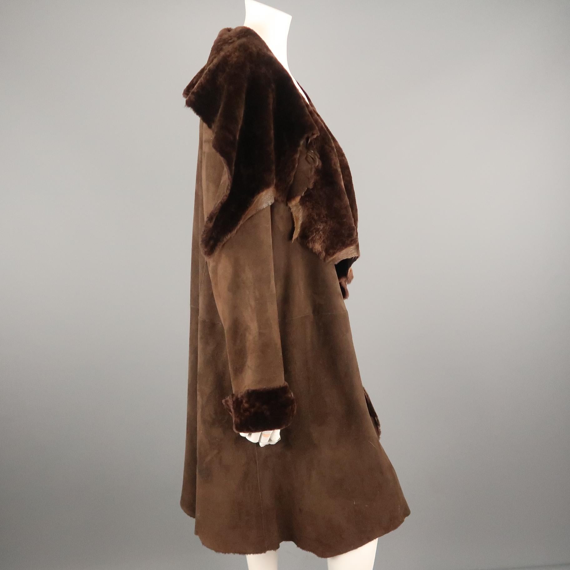Vintage NIGEL PRESTON Size M Brown Shearling Fur Asymmetrical Coat In Good Condition In San Francisco, CA