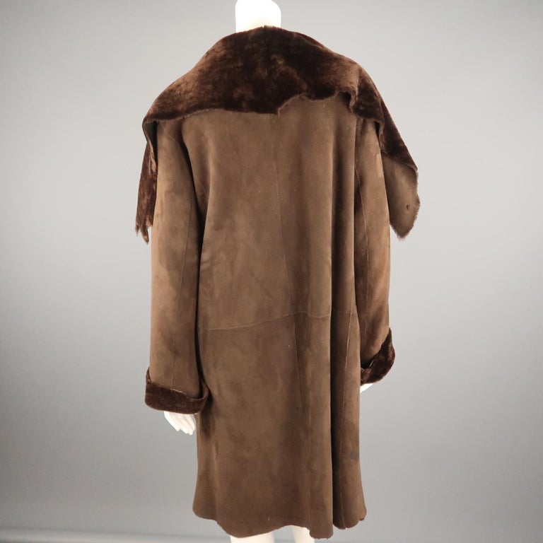 Vintage NIGEL PRESTON Size M Brown Shearling Fur Asymmetrical Coat 