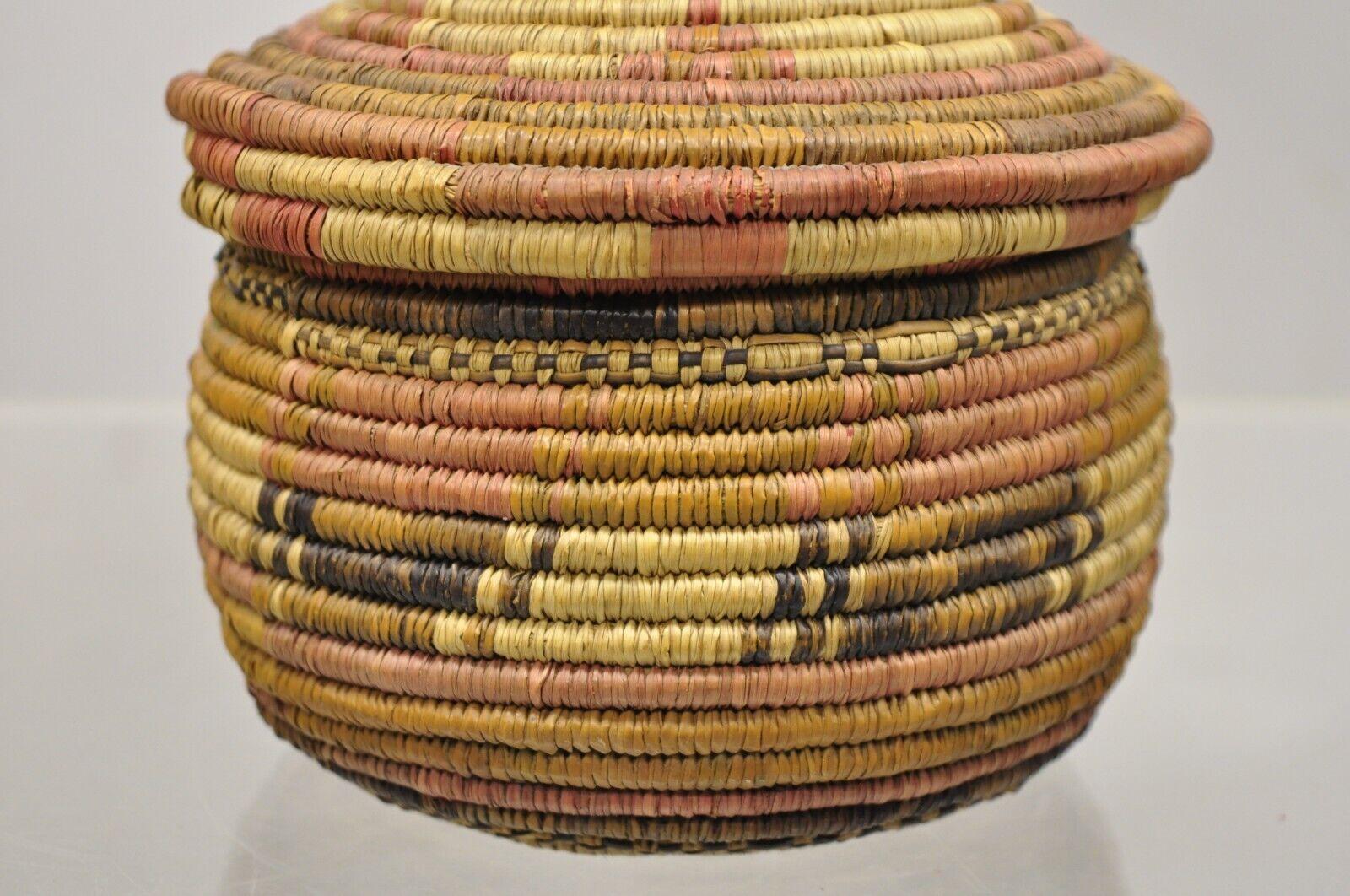 20th Century Vintage Nigerian African Tribal Hausa Woven Orange Basket with Dome Lid For Sale
