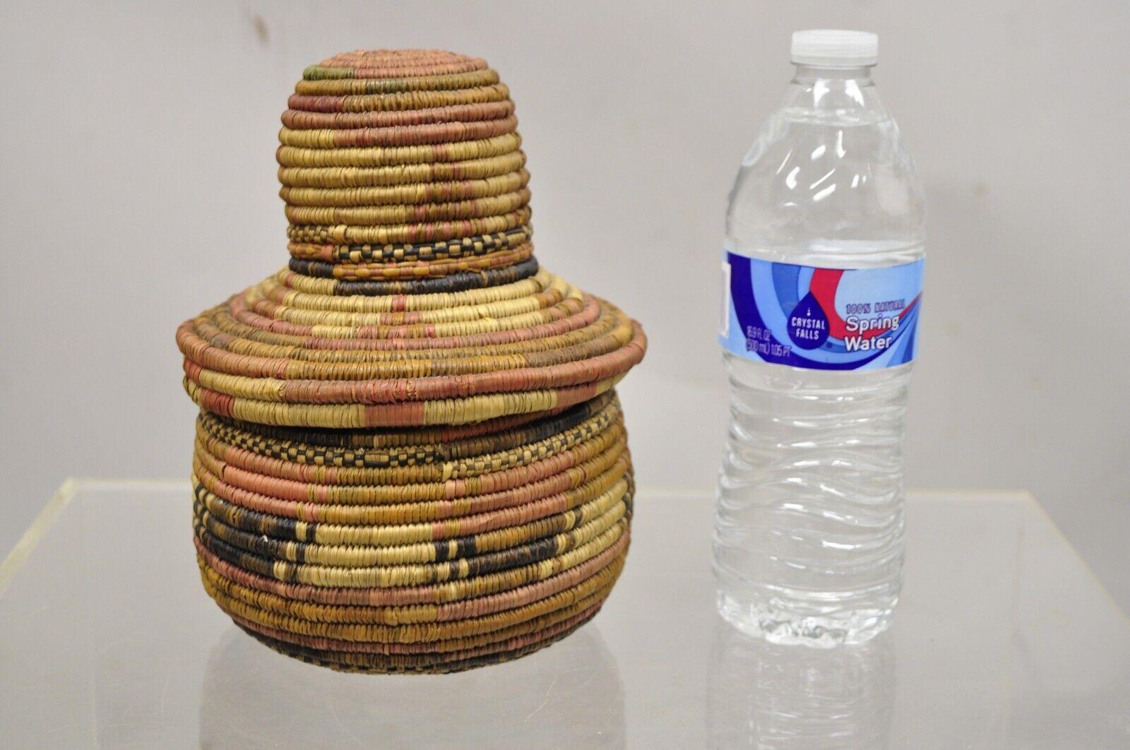 Vintage Nigerian African Tribal Hausa Woven Orange Basket with Dome Lid For Sale 1
