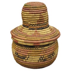 Antique Nigerian African Tribal Hausa Woven Orange Basket with Dome Lid