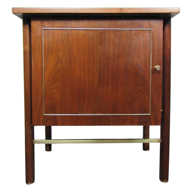 Vintage Night Stand in Walnut and Brass For Sale