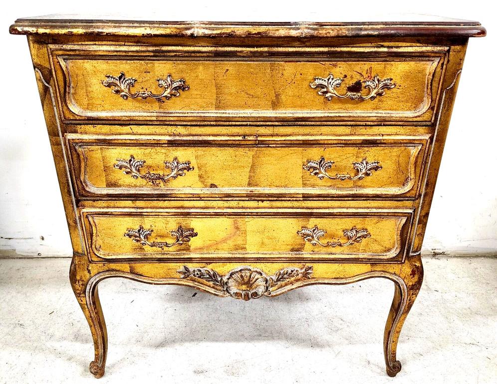 French Provincial Vintage Nightstand Chest of Drawers Giltwood Gold Leaf For Sale