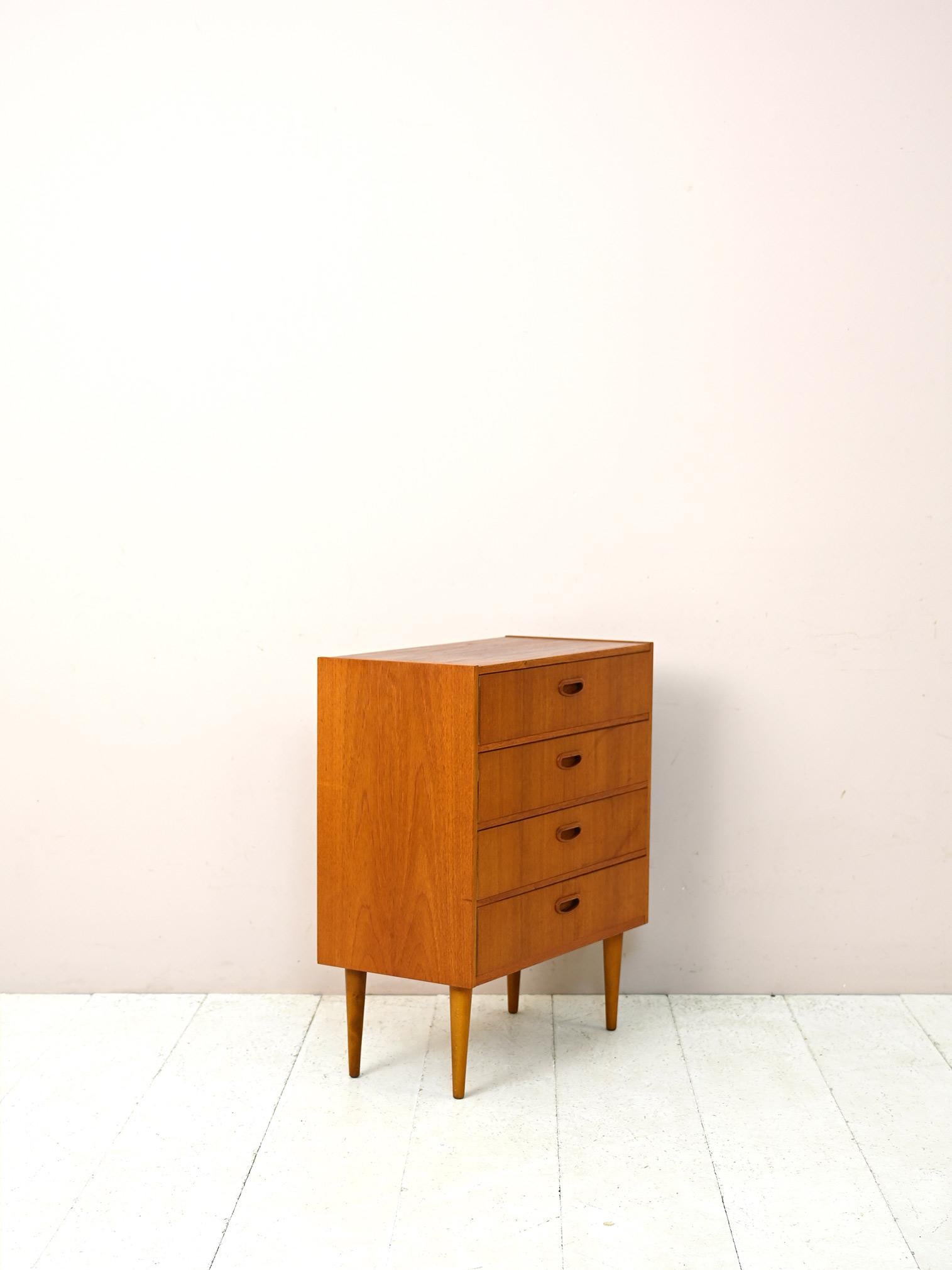 Scandinavian Modern Vintage Nightstand with 4 Drawers For Sale