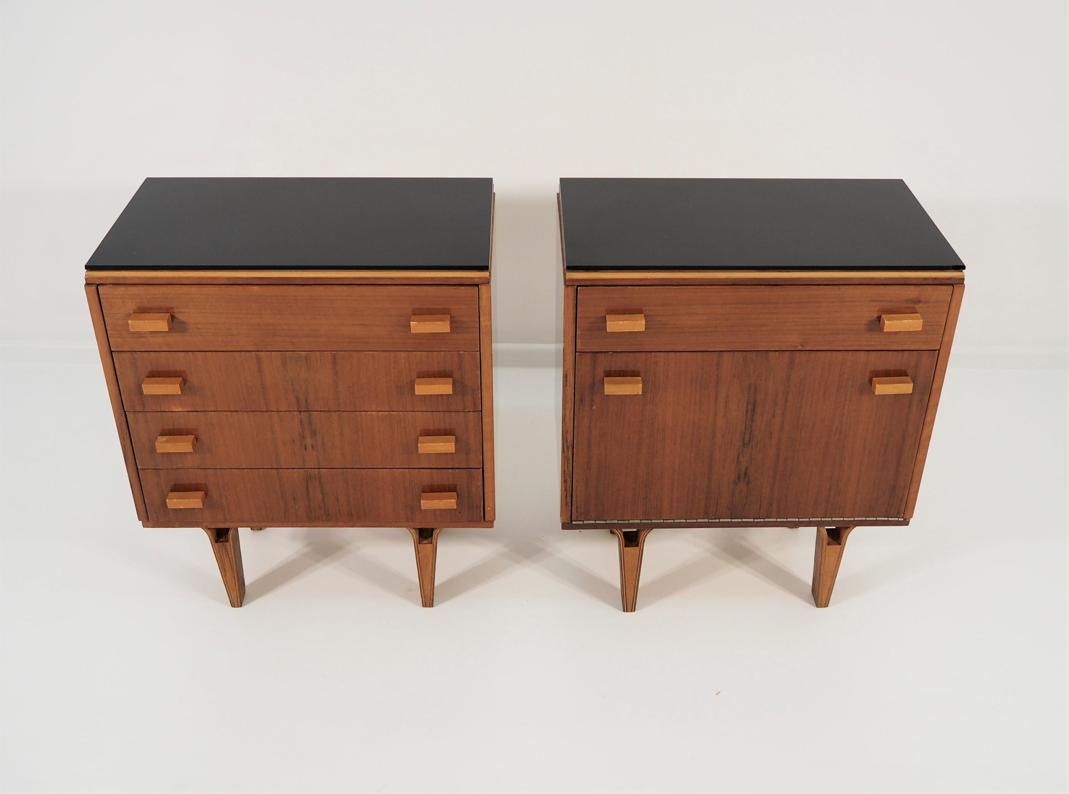 Vintage nightstands 1970s, set of 2. Walnut. Original condition. Scandinavian and Minimalist style is also perfect for modern interiors. Original condition with label.