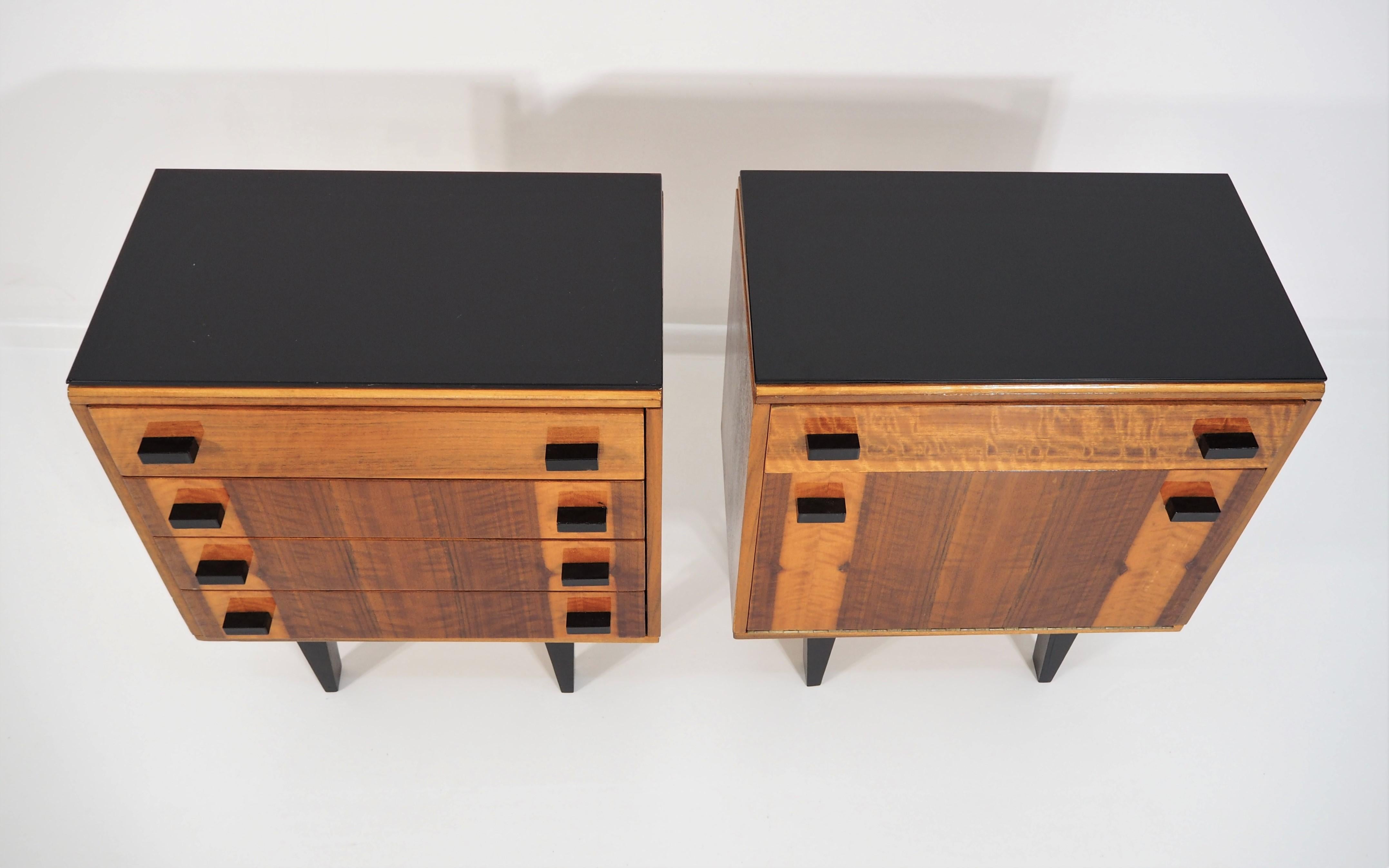 Vintage nightstands 1970s, set of 2. Walnut. Original condition. Scandinavian and Minimalist style is also perfect for modern interiors. Original condition with label.