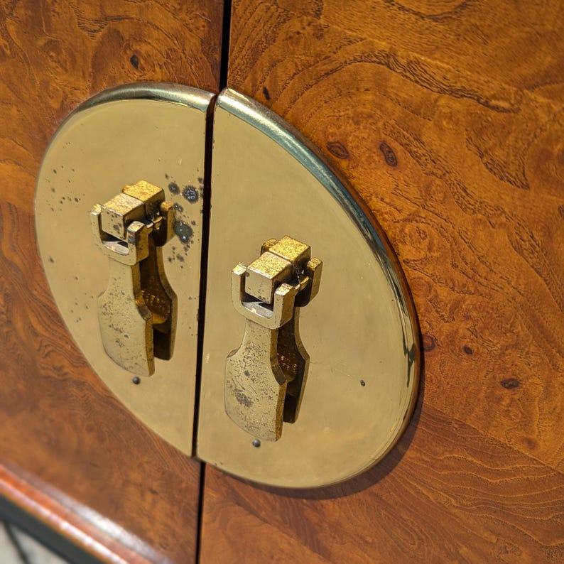 Unknown Vintage Nightstands, Chinoiserie, Stanley Furniture, Black, Burl Wood, Brass
