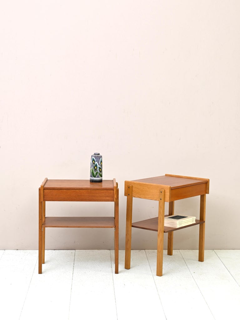 Vintage Nightstands Signed Ab Carlstrom with Drawer and Magazine Rack For Sale at 1stDibs