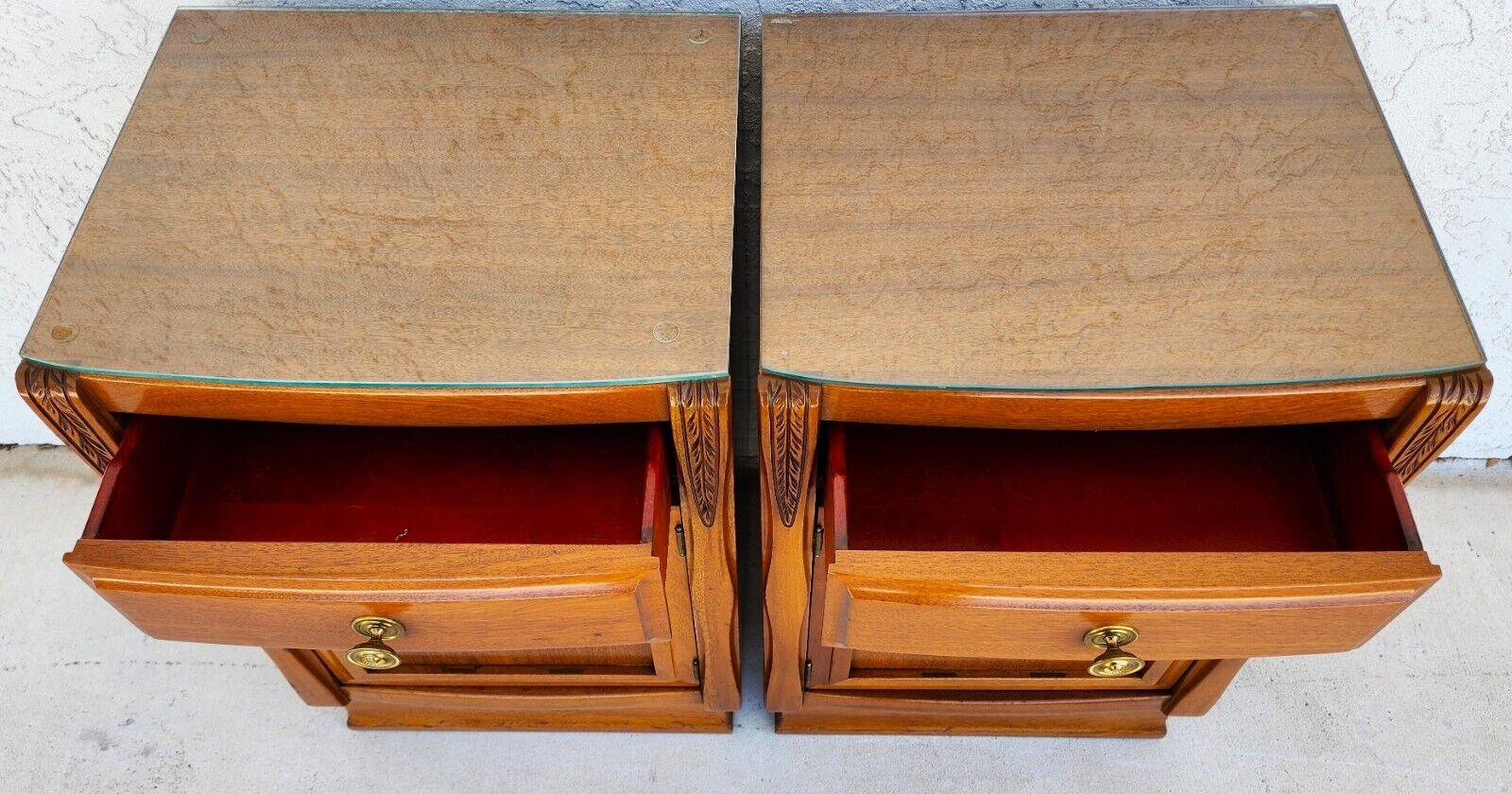 Vintage Nightstands Solid Wood Glass Tops 1960s In Good Condition For Sale In Lake Worth, FL