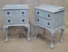 Vintage Nightstands With BlueGray Distressed Paint and Chippendale Legs - a Pair