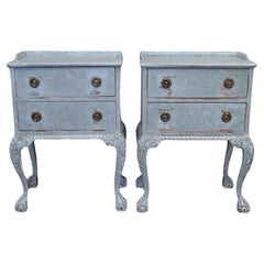 Vintage Nightstands With BlueGray Distressed Paint and Chippendale Legs - a Pair