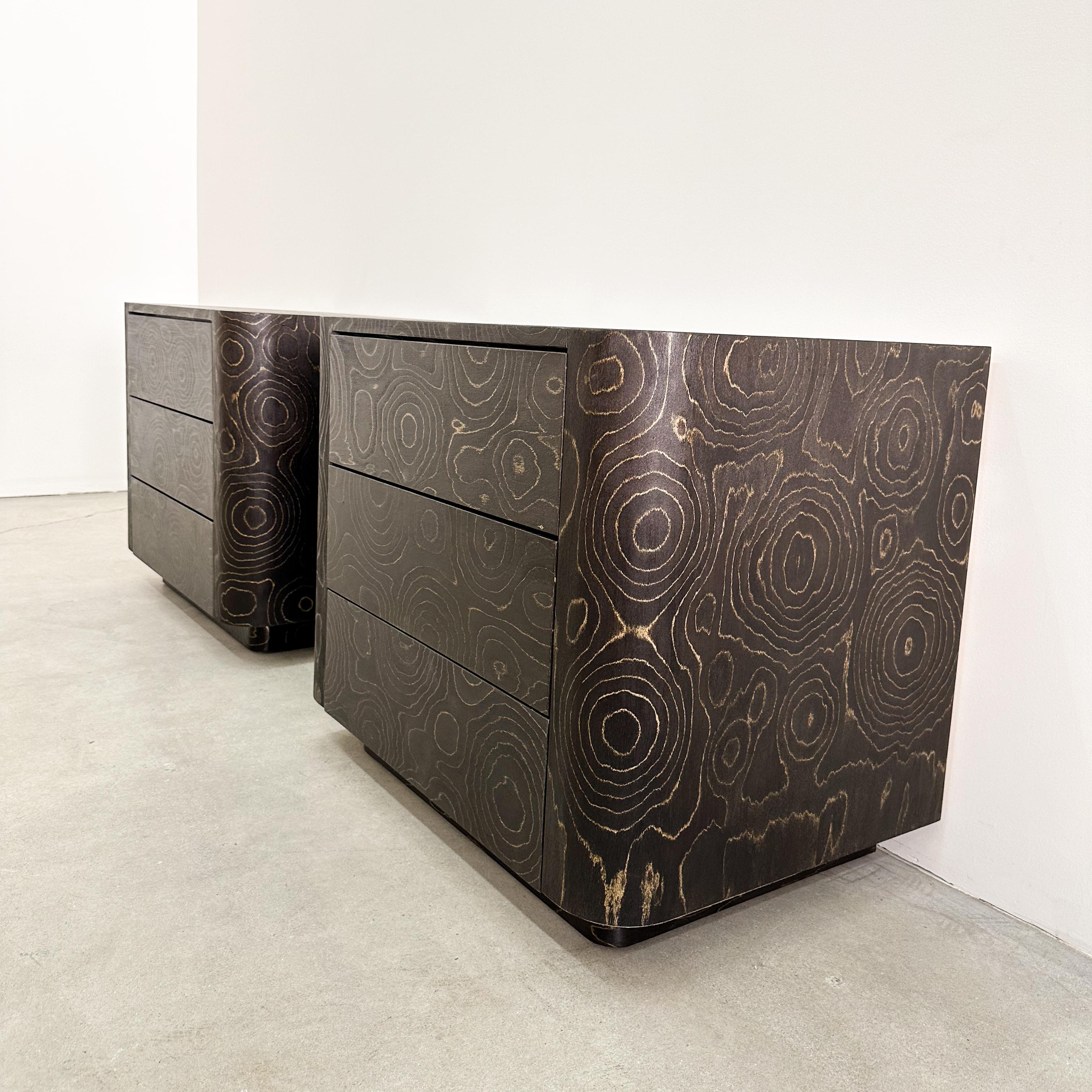 Late 20th Century Vintage Nightstands With Campana Brothers Veneer Postmodern 80s 70S Retro