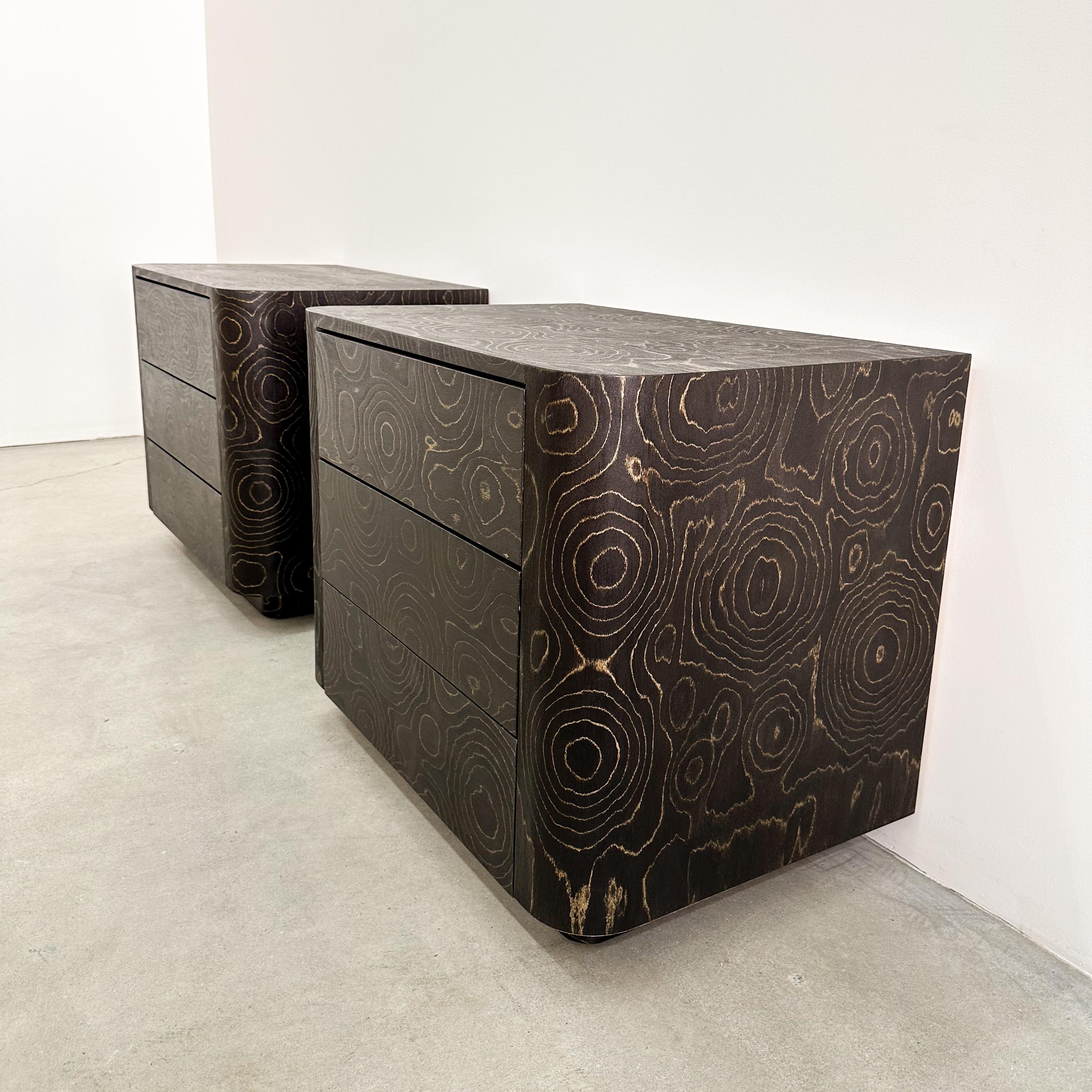 Wood Vintage Nightstands With Campana Brothers Veneer Postmodern 80s 70S Retro