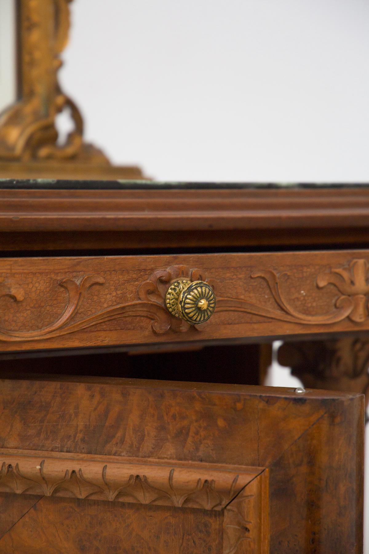 Vintage Nightstands with Mirror in Wood and Green Alps Marble For Sale 7