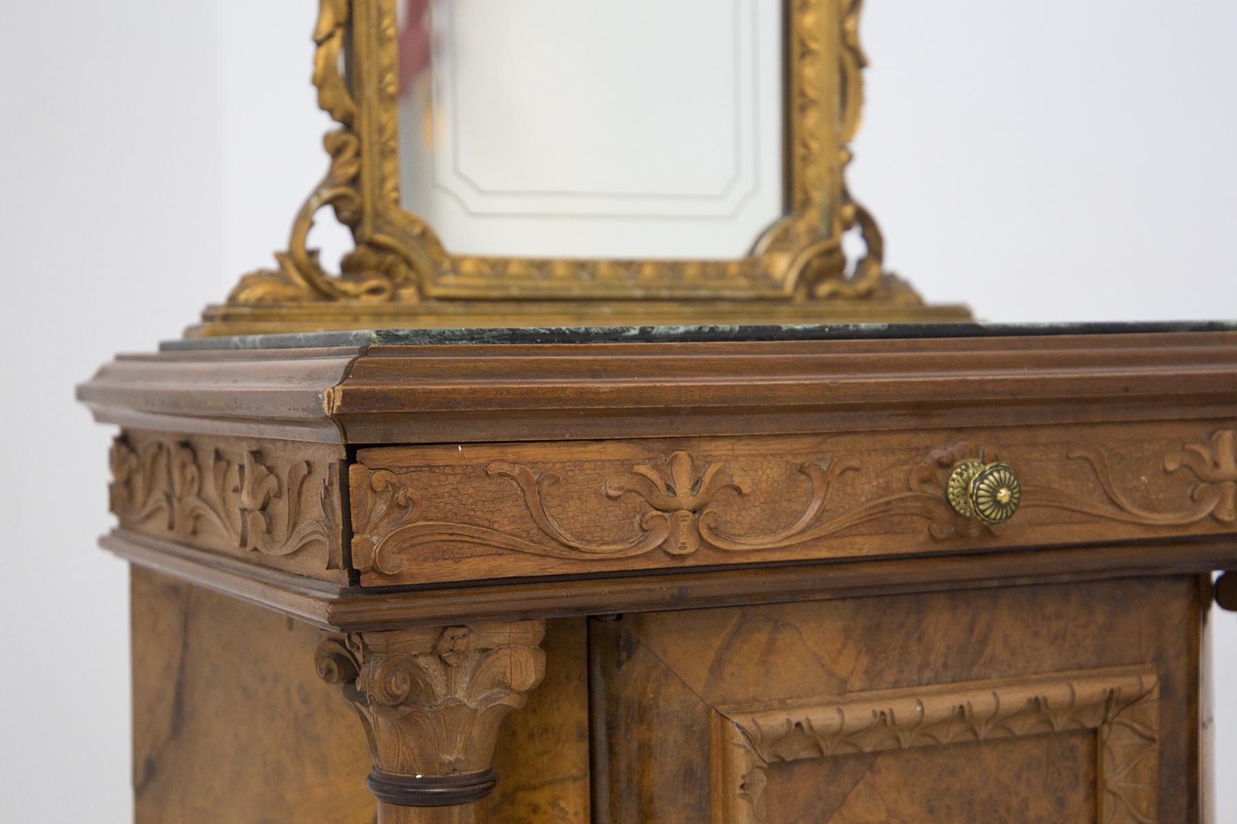 Tables de nuit vintage avec miroir en bois et marbre des Alpes vertes en vente 1