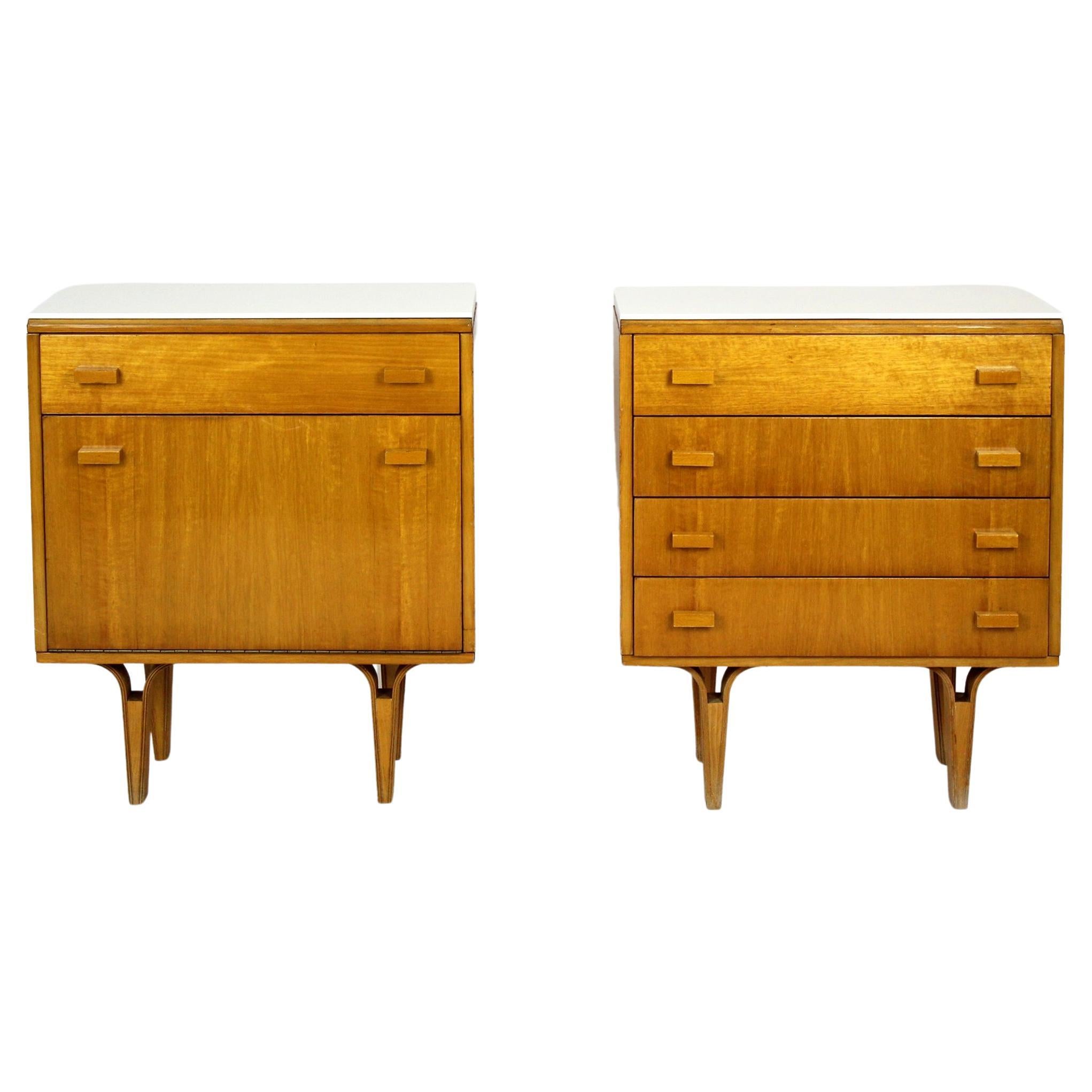 Vintage Nightstands with White Glass Tops, 1970s, Set of 2