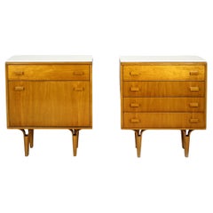 Retro Nightstands with White Glass Tops, 1970s, Set of 2