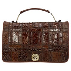 Vintage Niki Brown Patchwork Alligator Quilted Top Handle Bag c1970s