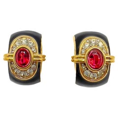 Vintage Nina Ricci Art Deco Ruby Huggie Earrings 1980s