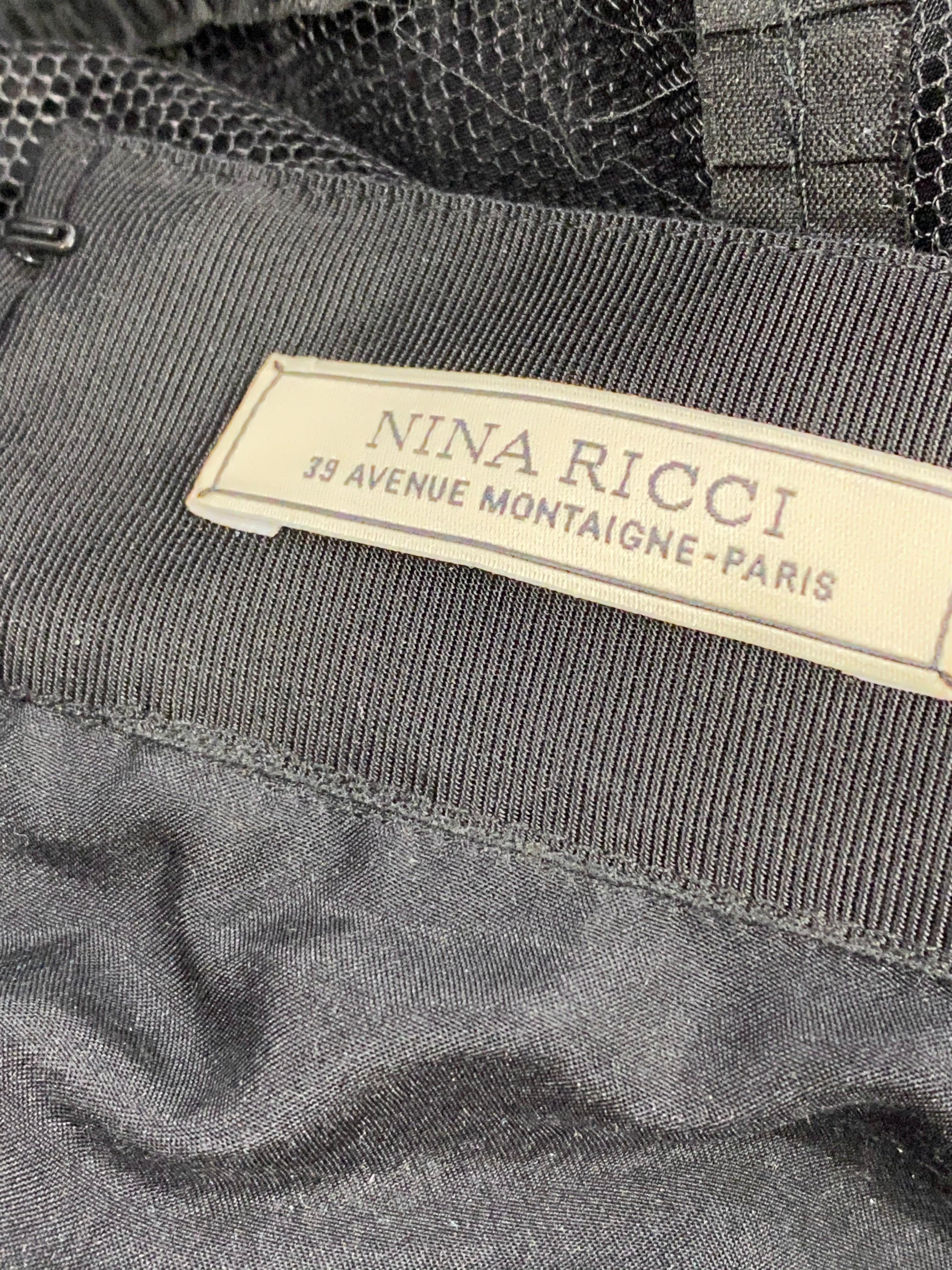 Vintage NINA RICCI Black Silk and Mesh Midi Flare Skirt Size 40 4
