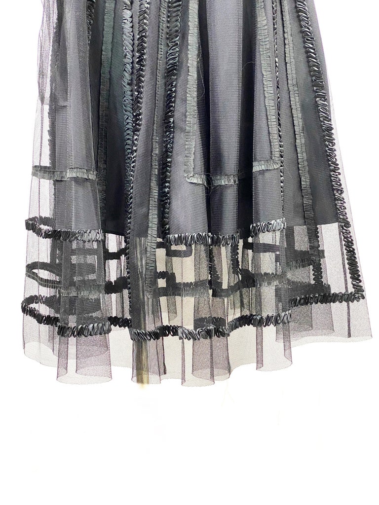 Vintage NINA RICCI Black Silk and Mesh Midi Flare Skirt Size 40 For ...