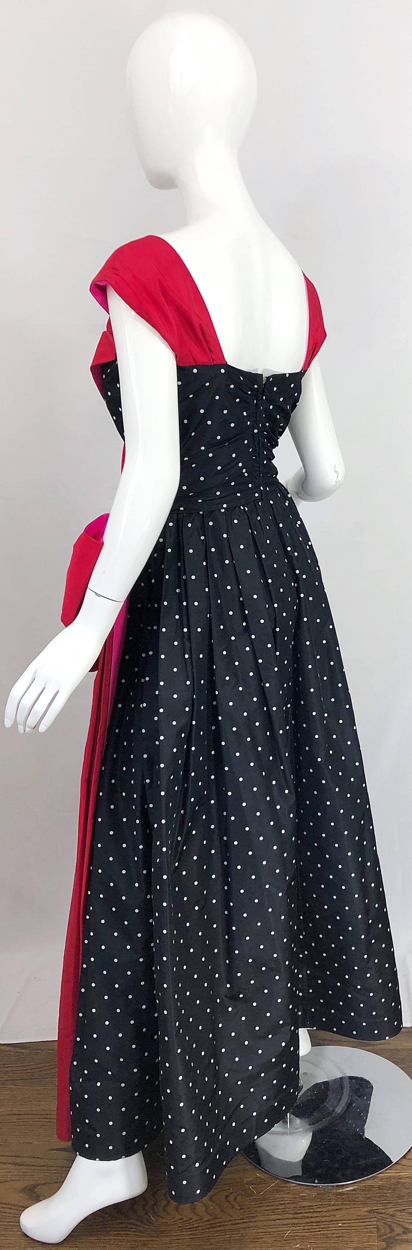 Vintage Nina Ricci Couture 1980 Avant Garde Robe de soirée en taffetas de soie à pois en vente 8