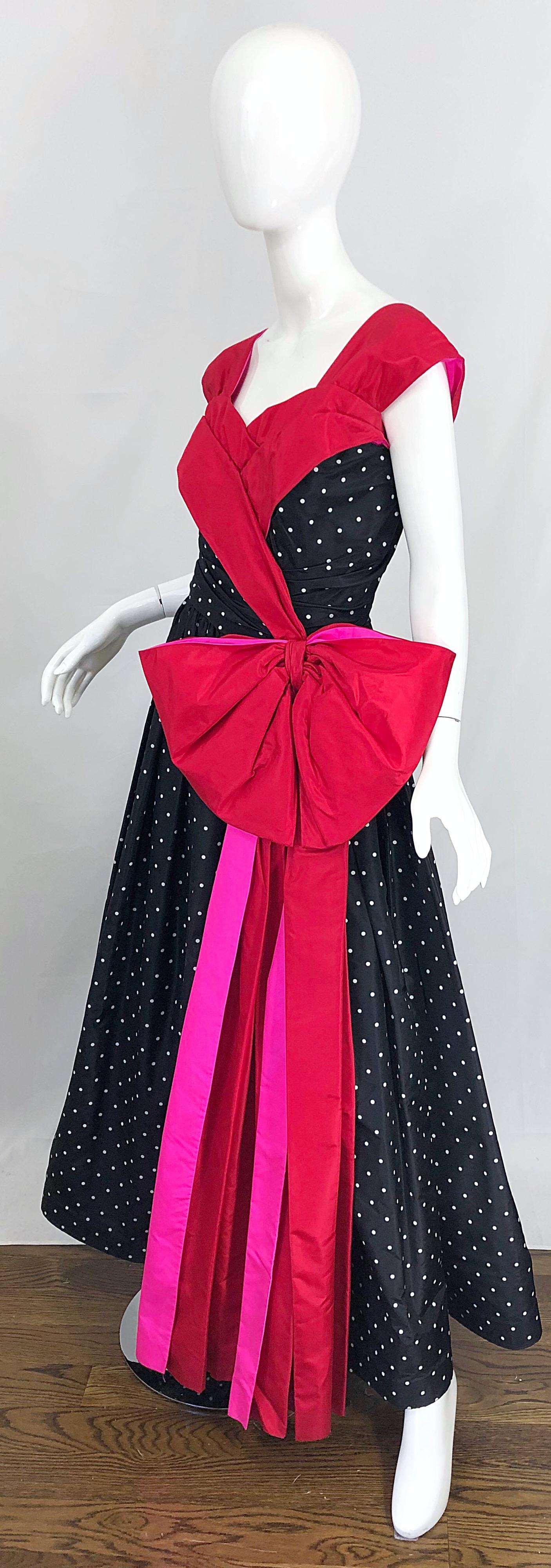 Red Vintage Nina Ricci Couture 1980s Avant Garde Polka Dot Silk Taffeta Evening Gown For Sale