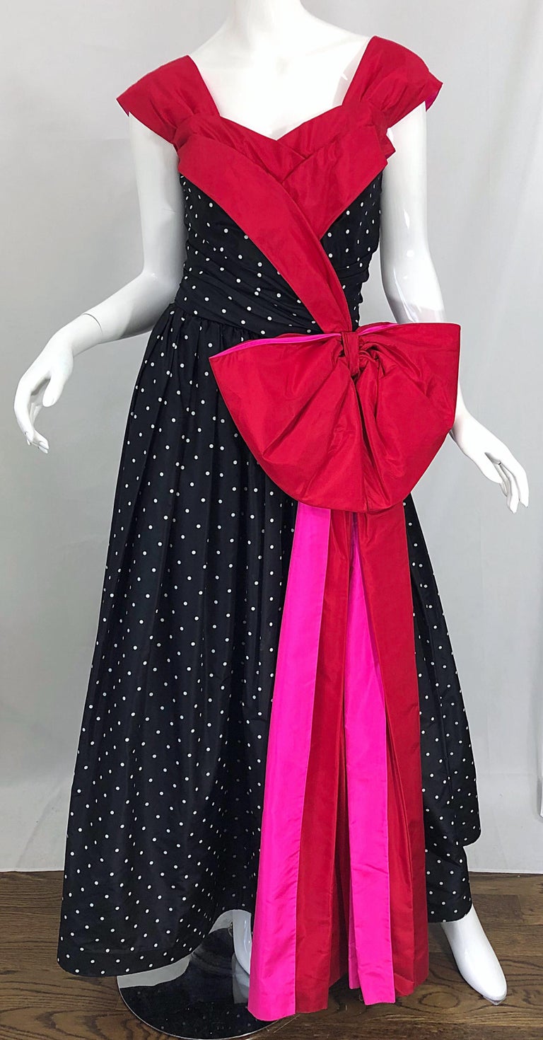 Vintage Nina Ricci Couture 1980s Avant Garde Polka Dot Silk Taffeta Evening Gown