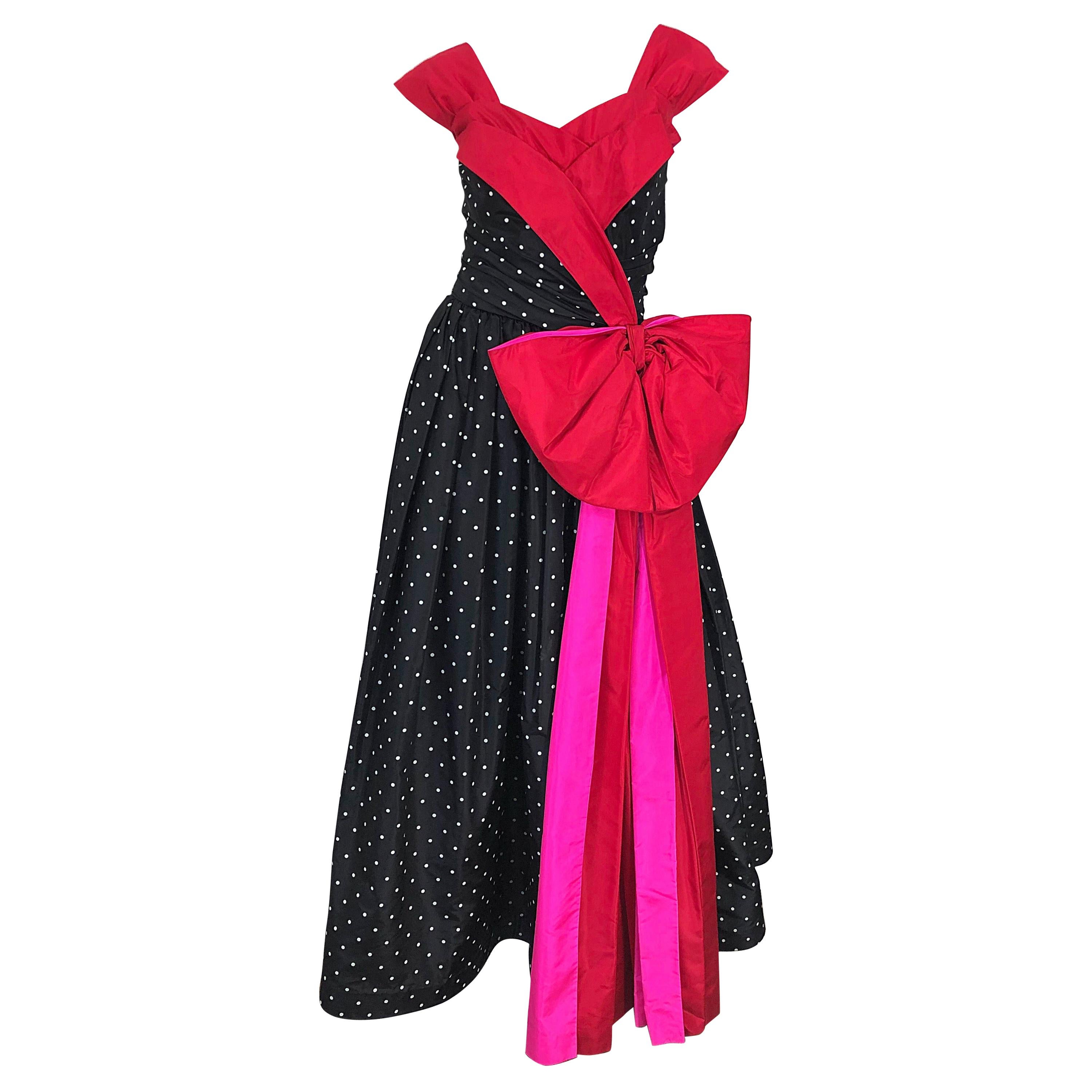 Vintage Nina Ricci Couture 1980s Avant Garde Polka Dot Silk Taffeta Evening Gown