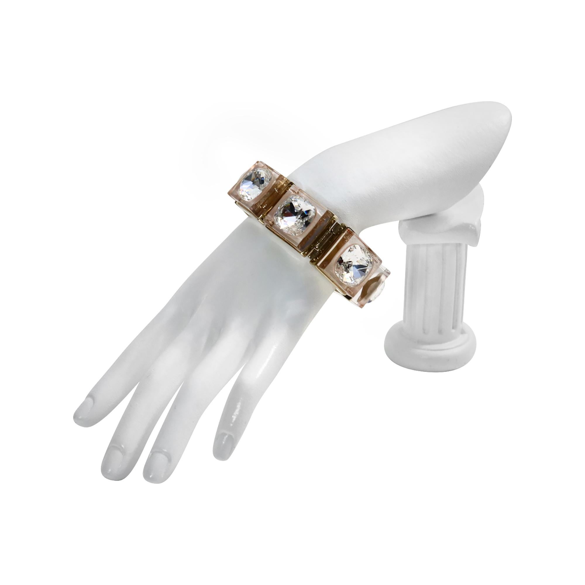 Nina Ricci Bracelet à maillons vintage en métal Lucite et cristal en vente 1