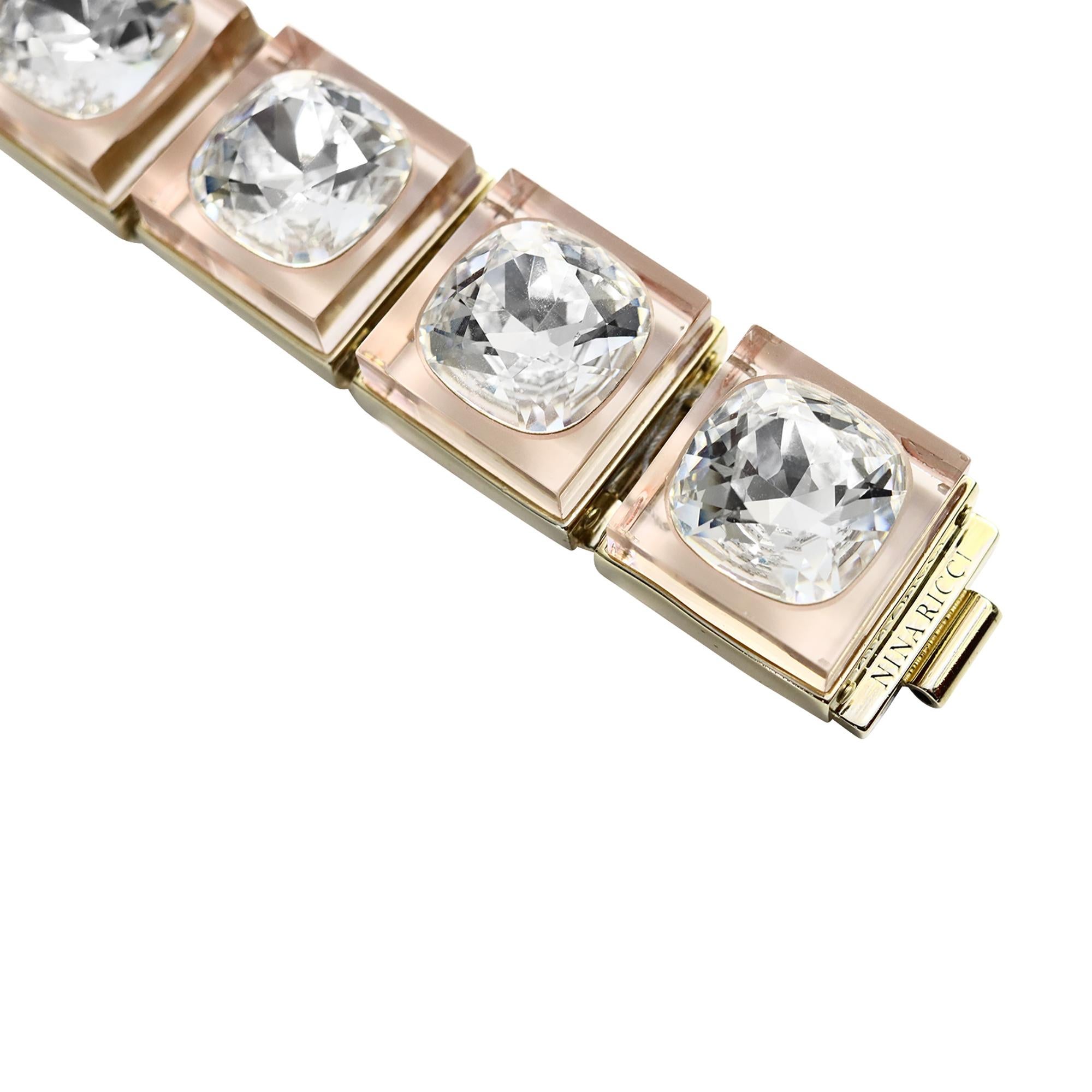 Nina Ricci Bracelet à maillons vintage en métal Lucite et cristal en vente 4