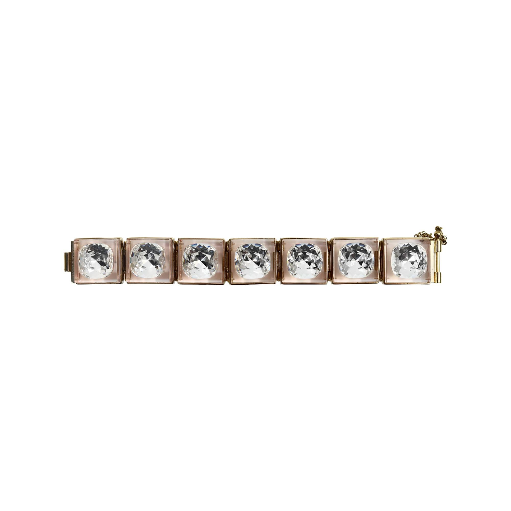 Nina Ricci Bracelet à maillons vintage en métal Lucite et cristal en vente 6