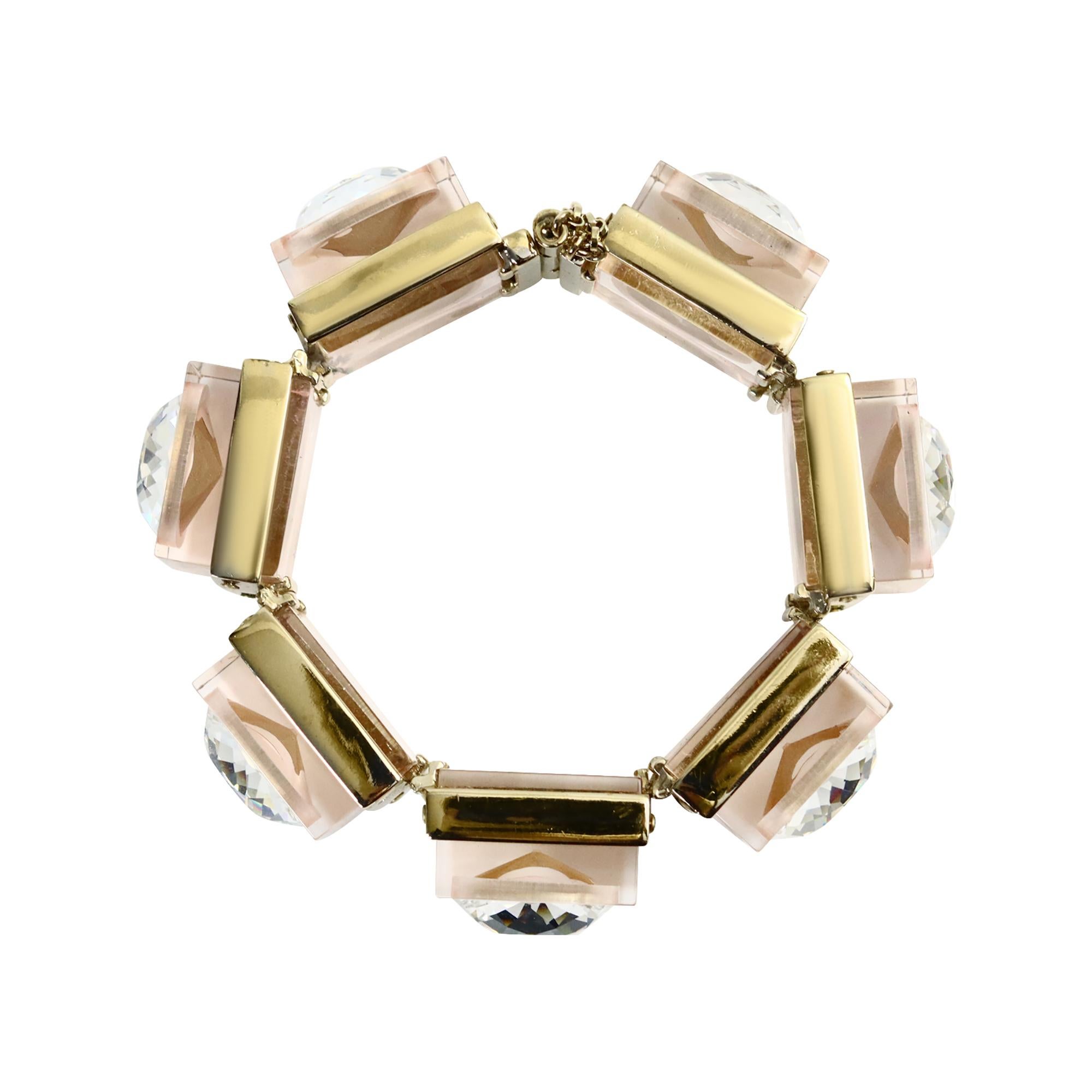 Nina Ricci Bracelet à maillons vintage en métal Lucite et cristal en vente 2