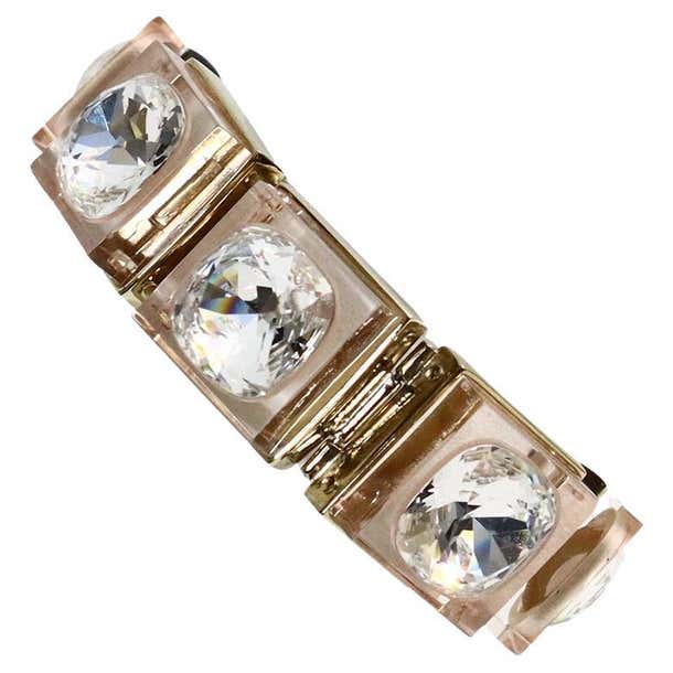 Crystal Ricci Vintage Nina Ricci Lucite Metal and Crystal Link Bracelet For Sale at ...