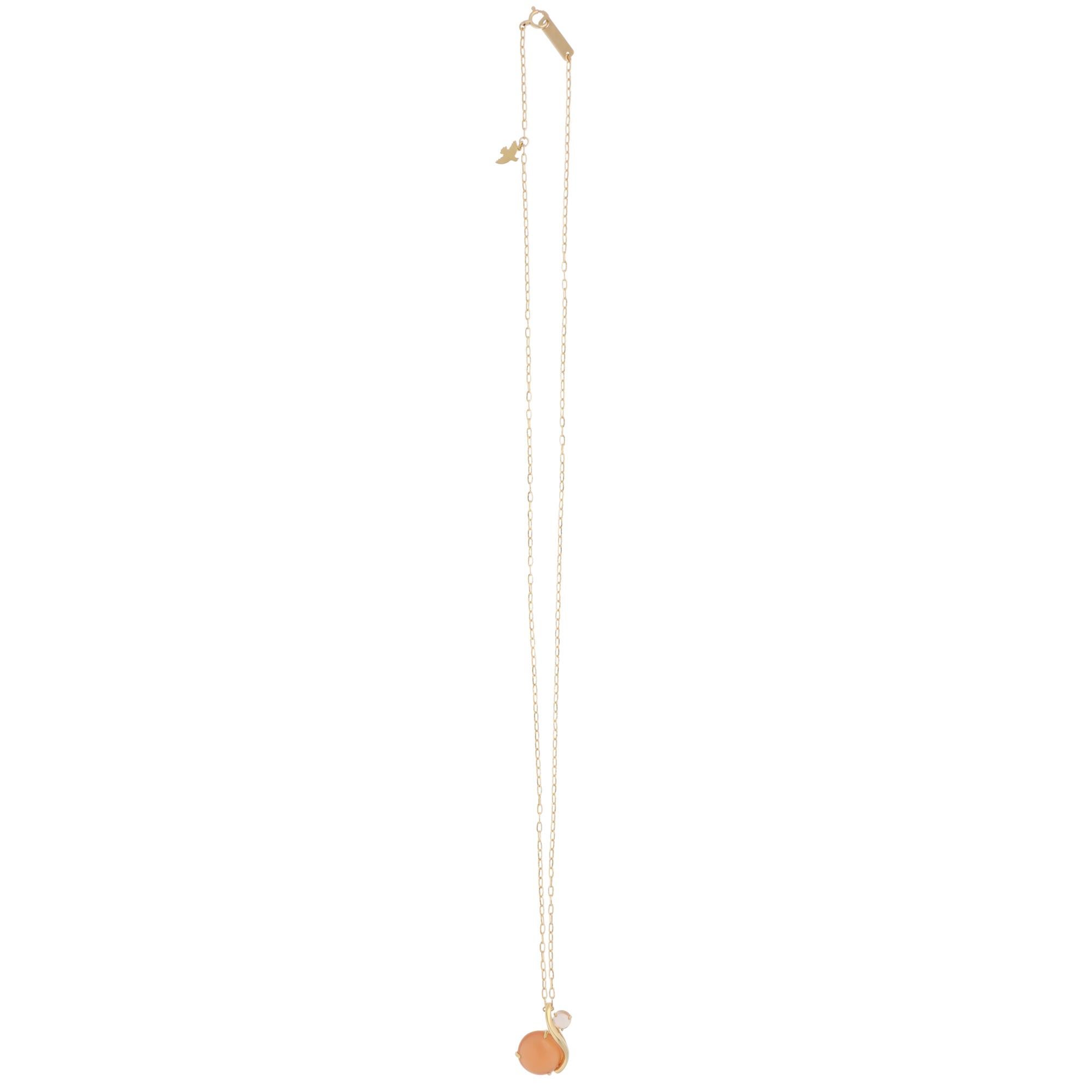 Modern Vintage Nina Ricci Moonstone and Rose Quartz Pendant Necklace For Sale